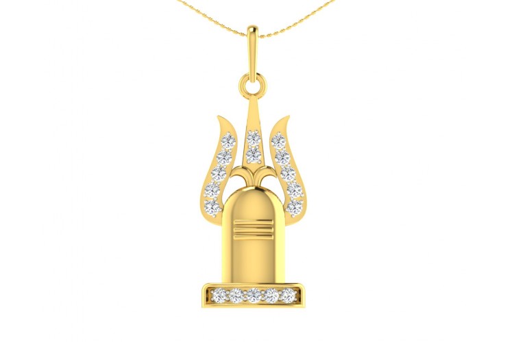 Shiv Trishul & Shivling pendant in Gold with diamonds